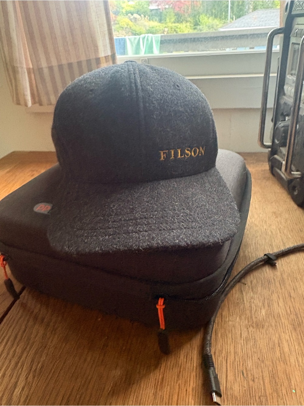 Filson charcoal Wool Logo Cap with Gold Embroidery